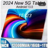 2024 Original Global Version Tablet 11.6 Inch HD 4K Android 13 16GB+1T 12000mAh 5GDual SIM 1TB Bl...