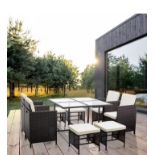 9 Piece Rattan Garden Furniture Outdoor Chair & Table 4+4+1 Set Cuba Black