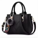 Embroidery Messenger Bags Women Leather Handbag Black