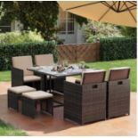 Garden Furniture Set Dining Table and Chairs, Set of 9 PE Rattan Outdoor Patio Furniture, Glass T...