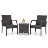 3 Piece Patio Wicker Chair Set, Outdoor Conversation Set w/ Cushioned Seat RRP £249.99