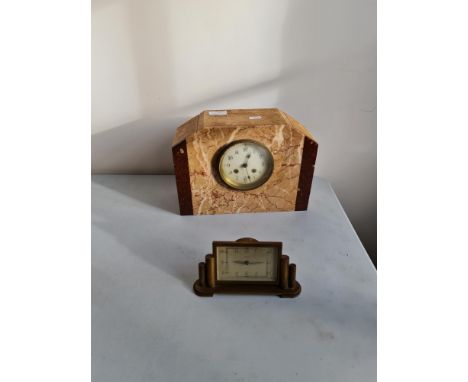 A cream marble mantle clock together with a Art Deco style eight day clock.