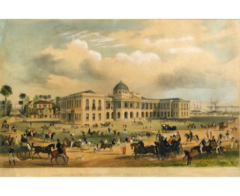 After W S Hedges, Front View of the British Guiana Public Buildings Demerara coloured lithograph by Day &amp; Haghe, trimmed 