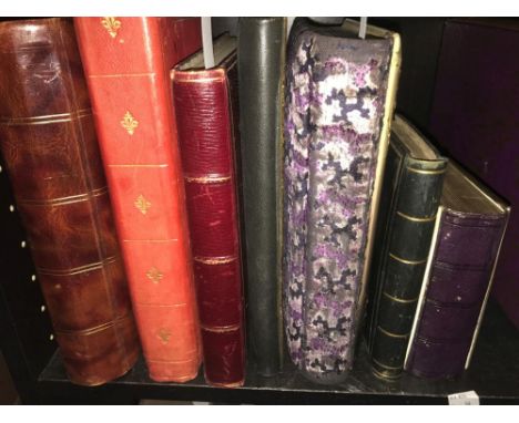 A family portrait photograph album c.1900, with coloured figural front board over velvet covers; a small late 19th Century ca
