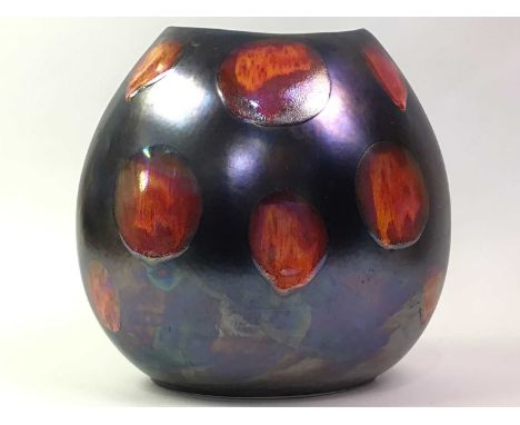 POOLE POTTERY VASE, ALONG WITH A POOLE BOWL AND MONOCHROME VASE the larger vase in Metallic Galaxy patternlarger vase 26cm hi
