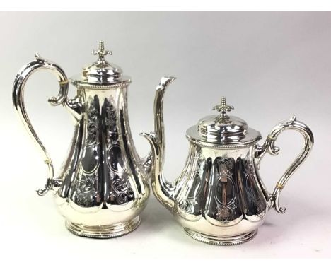 SILVER PLATED FOUR PIECE TEA SERVICE, ALONG WITH OTHER PLATED ITEMS   including a toast rack, serving dishes and other itemsT