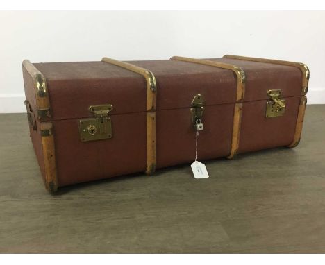 VINTAGE CABIN TRUNK, with brass fittings and wood bound 