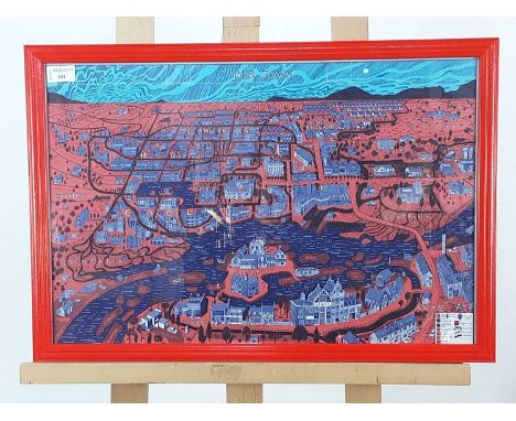 GRAYSON PERRY RA (BRITISH b. 1960),  OUR TOWN tote bag, framed43.6cm x 63.5cm overall