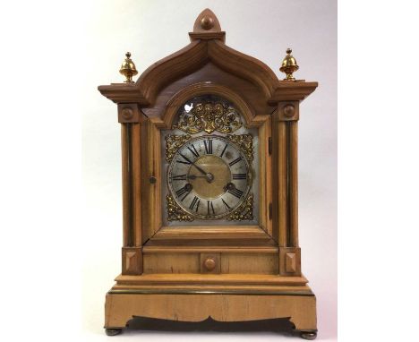 VICTORIAN STYLE MANTEL CLOCK, with brass finials, the dial with Roman numerals on brass feet40cm high