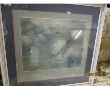 COLOURED LITHOGRAPH “ACHTUNG SPITFIRE”, SIGNED BY STANFORD TUCK, GALLAND AND WOOTTON 