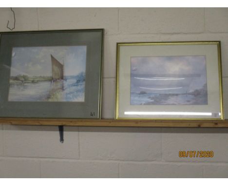 JASON PARTNER SIGNED WATERCOLOUR “WHERRY AT ACLE”, 30 X 43CM AND A FURTHER COLOURED PRINT 