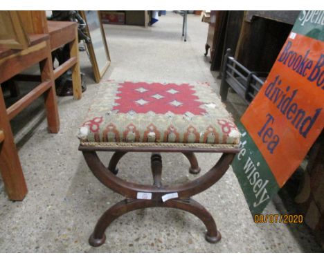 19TH CENTURY X-FRAME FOOT STOOL, 40CM WIDE 