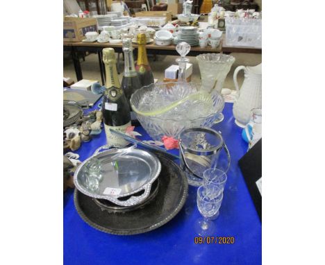 TWO BOTTLES OF SPARKLING WINE, FURTHER BOTTLE OF POL DUBREUIL CHAMPAGNE, VARIOUS GLASS WARE, METAL WARE ETC 