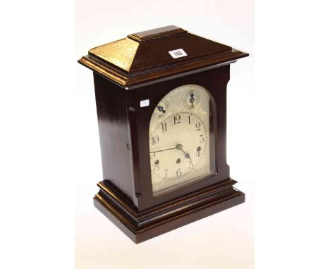 Mahogany chiming mantel clock with silvered dial