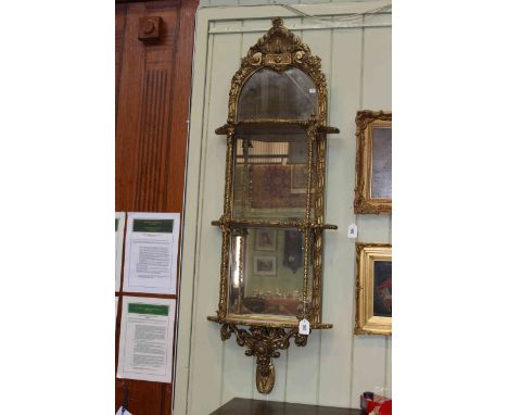 Victorian gilt framed mirror backed three tier wall shelf