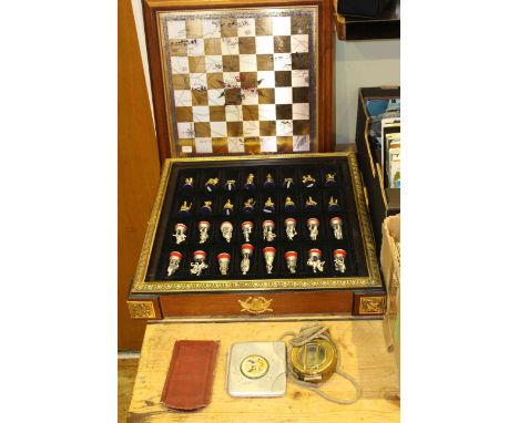 Battle of Waterloo chess set, compass, domino set and card holders