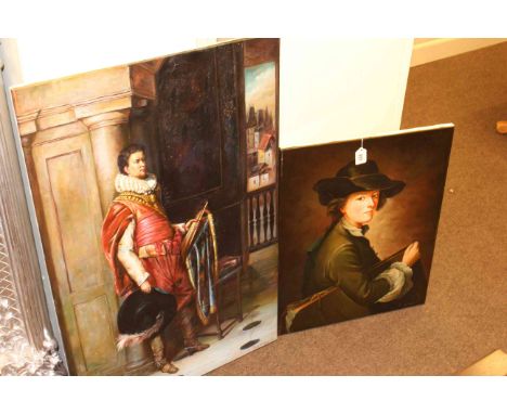 Two unframed modern portrait oils