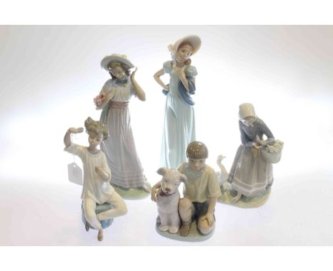 Two Lladro and three Nao figurines