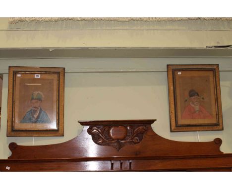 Pair Oriental portrait paintings, framed, 27cm by 20cm