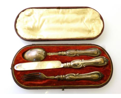 BOXED SILVER KNIFE, FORK AND SPOON SET