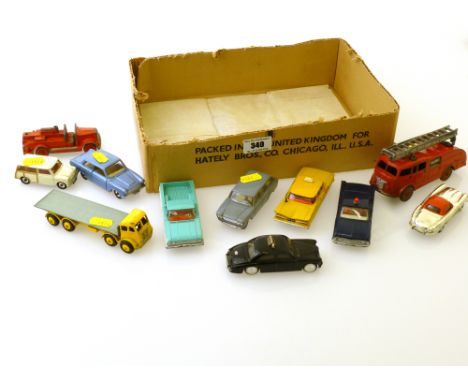 TRAY OF 11 MIXED VEHICLES INCLUDING DINKY FIRE ENGINE, DINKY FORD FAIRLANE, CORGI RILEY PATHFINDER, DINKY MINI, DINKY FORD CO