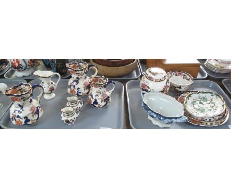 Two trays of china mostly Mason's ironstone 'Mandalay' design to include; dresser jugs, ginger jar, plates, bowl, jug, a Maso