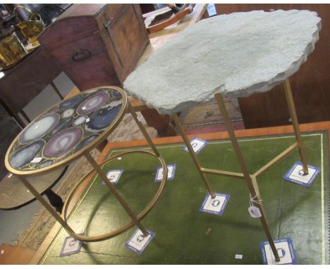 Two modern lamp tables on a gilded metal frame, one with inlaid hardstone, the other a slate top.  (2)   (B.P. 21% + VAT) 