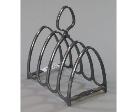 Small silver pointed arch four division toastrack with loop handle, Sheffield hallmark. 1.5 troy ozs approx.(B.P. 21% + VAT) 