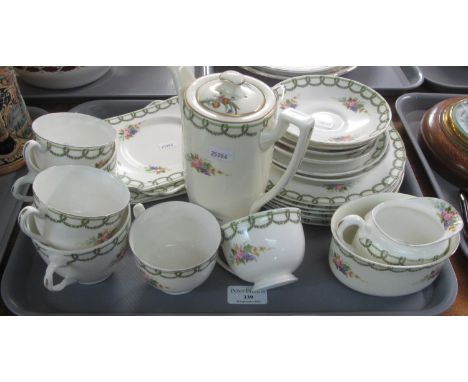 Tray of Royal Doulton floral design coffee items to include; coffee pot, cups and saucers, plates, milk jug, sucrier etc.(B.P