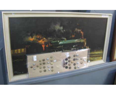 After Terrence Cuneo, locomotive King George V at speed in a nighttime setting, coloured print, signed in the plate with date