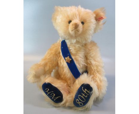 Steiff 'Queen Elizabeth Bear'.  Light Blonde.  32cm high approx.  Ltd Edition 1500 pieces, exclusive to Peter Jones (China) L