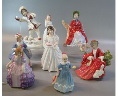 Seven Royal Doulton bone china figurines, all in original boxes, to include: 'Joy', 'Valerie', 'Sally', 'Birthday Girl', 'Ros