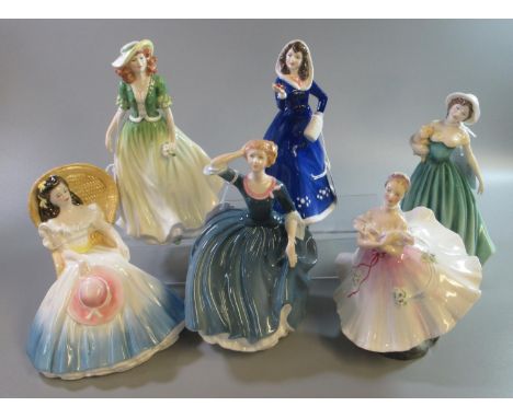 Six Royal Doulton bone china figurines, to include: 'The Ballerina', 'Annabel', 'Eleanor', 'Spring Posy', First Bloom' and 'T