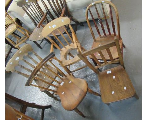 Collection of five late 19th early 20th century child's/dolls chairs, to include: painted hoop and spindle back, elm farmhous