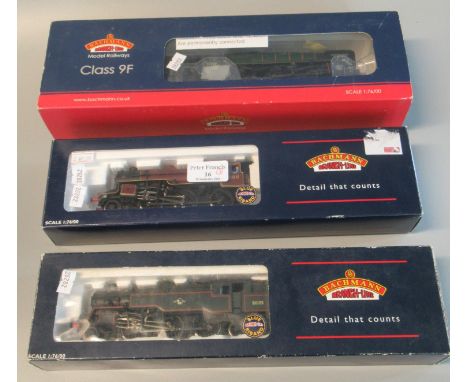 Three Bachmann Branch-line 1:76/OO scale model locomotives, in original boxes, to include: 2-6-00 Crab LMS Crimson, Standard 