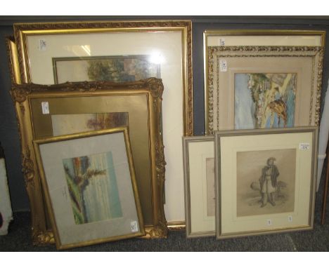 A group of assorted watercolours and sketches, various to include: landscapes, portrait etc. Framed. (9)(B.P. 21% + VAT) 