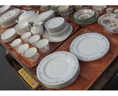 Five trays of Royal Doulton English fine bone china 'Angelique' design dinner and teaware items to include; various plates, l