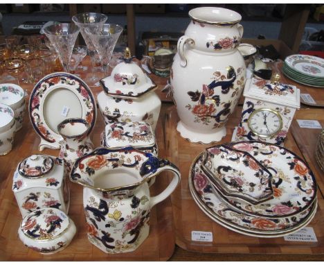 Two trays of Mason's ironstone 'Mandalay' design items to include; ginger jar and cover, other jars and covers, dresser jug, 