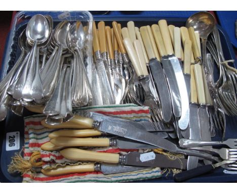 A Part Canteen of Old English Pattern Plated Cutlery, initialled; together with further cutlery including fish knives and for