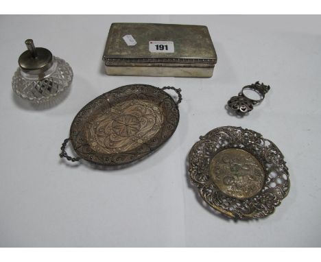 A Rectangular lidded Box, the hinged lid detailed with classical figure, within leaf scroll foliate border, stamped marks; to