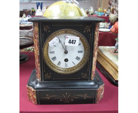 A XIX Century Slate and Marble Cased Mantel Clock, with black Roman numerals to white enamel dial '1473 to back plate.
