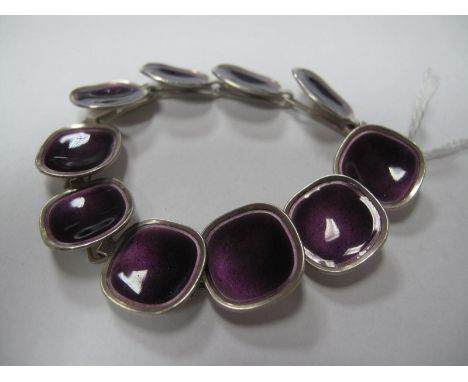 Atelier Borgilia; A  1950's Swedish Enamel Bracelet, composed of ten dished cushion shape panels, stamped "925" "Borgila Mode