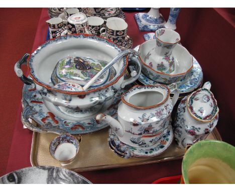 XIX Century Ashworth and Mason's Ironstone Plates, various patterns, tureen, teapot in the 'Japan' pattern etc:- One Tray