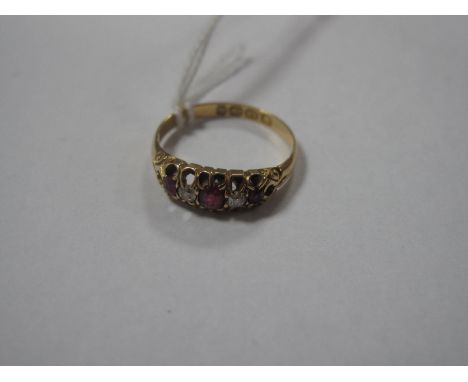 An 18ct Gold Ruby and Diamond Five Stone Ring, graduated claw set, Birmingham 1892.