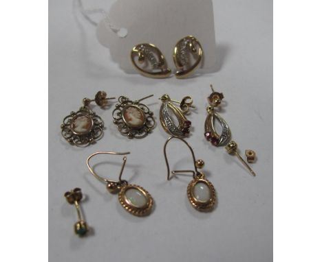 9ct Gold and Other Earrings, including opal set, cameo, etc.