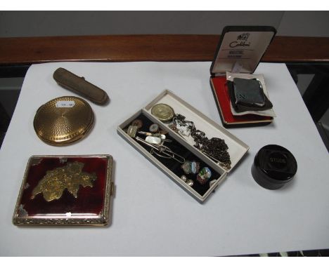 A Souvenir Cigarette Case, powder compact, 'Studs' pot, cheroot holder, Colibri lighter, cufflinks, locket pendant, etc.
