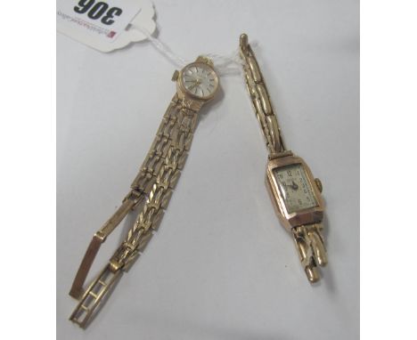 A Ladies Wristwatch, on 9ct gold expanding bracelet; together with a 9ct gold Rotary ladies wristwatch. (2)