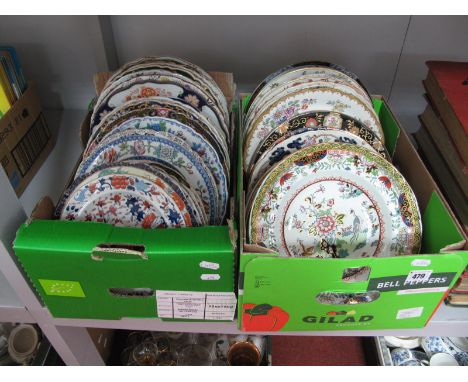 A Collection of Mainly XIX Century Ashworth/Mason's Ironstone Plates, various patterns (over forty):- Two Boxes