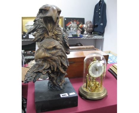 Kern Mantel Clock Under Glass Dome, eagle figure group. 