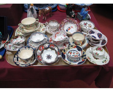 A Collection of XIX Century and Later Mason's/Ashworth Cups and Saucers, various patterns:- One Tray